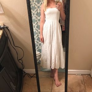 White Strapless Flowy Maxi Dress